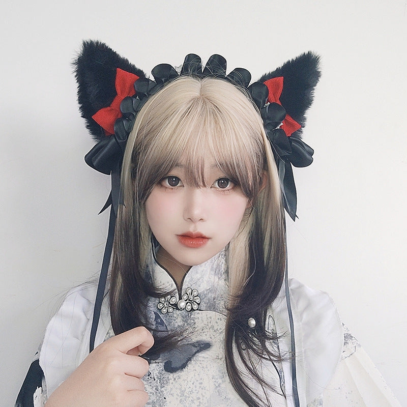 Plush Lace Bow Hair Accessory Lolita Girl Comic Exhibition Headband Party Maid Hair Ornament Sweet Accessories