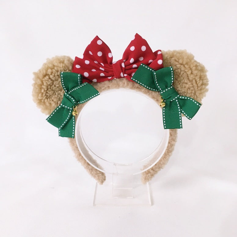 Original Handmade Lolita Bear Ear Bow Hairband - Christmas Themed Hair Accessory