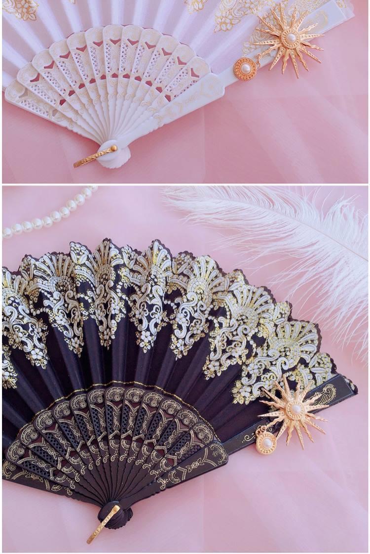 Lolita Lace Fan Gorgeous Retro European Style Rose Folding Fan Tea Party Dark Gothic Comic Con Cosplay Prop