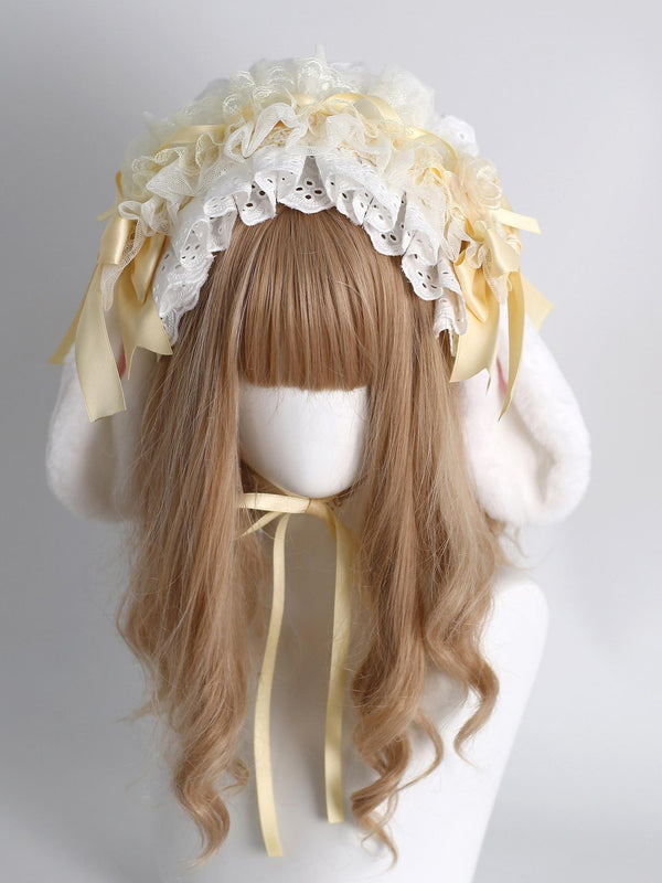 Xiaogui - Lace Lolita Hairband - 2-in1 Bunny Ear Hairband Headwear