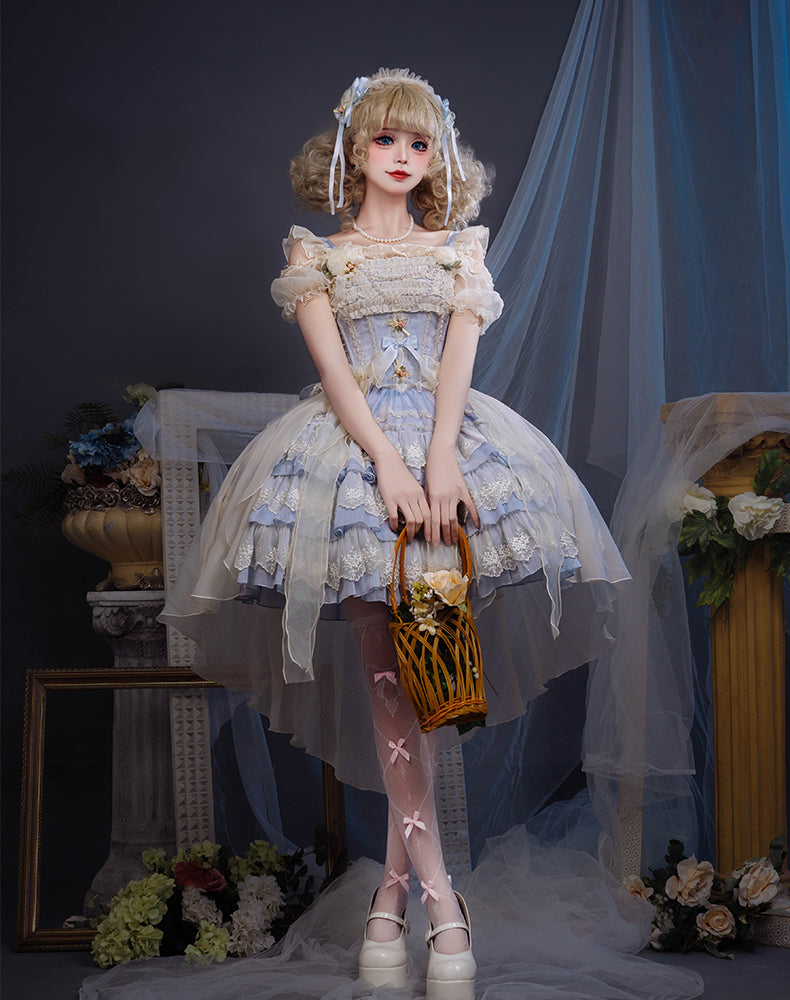 ZhiJinYuan -Tears of Rose- original lolita  short ballet style lo skirt dress JSK Lolita