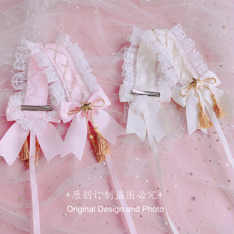 Handmade  Lolita Elegant Hairband Heavy Craft Gold Edge Bow KC Headband