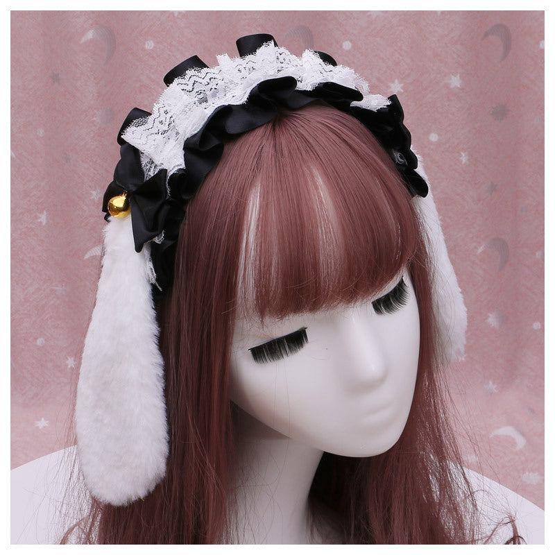 Handmade Lolita Lace Animal Ear Headwear Plush Bunny Ear Hairband Accessories