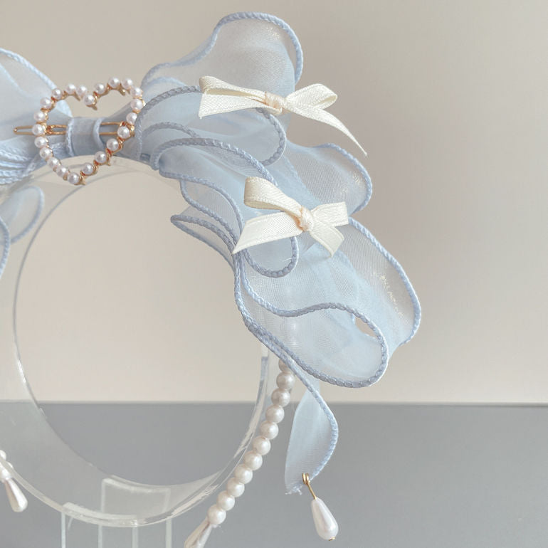 Original Handmade Ruiben Rabbit Full Color Pearl Kc Lolita Headband Organza Bow