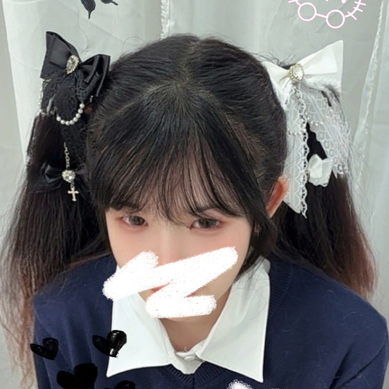 Gothic Fallen Angel Side Clip - Original Lace Bowknot Rhinestone Hair Accessory