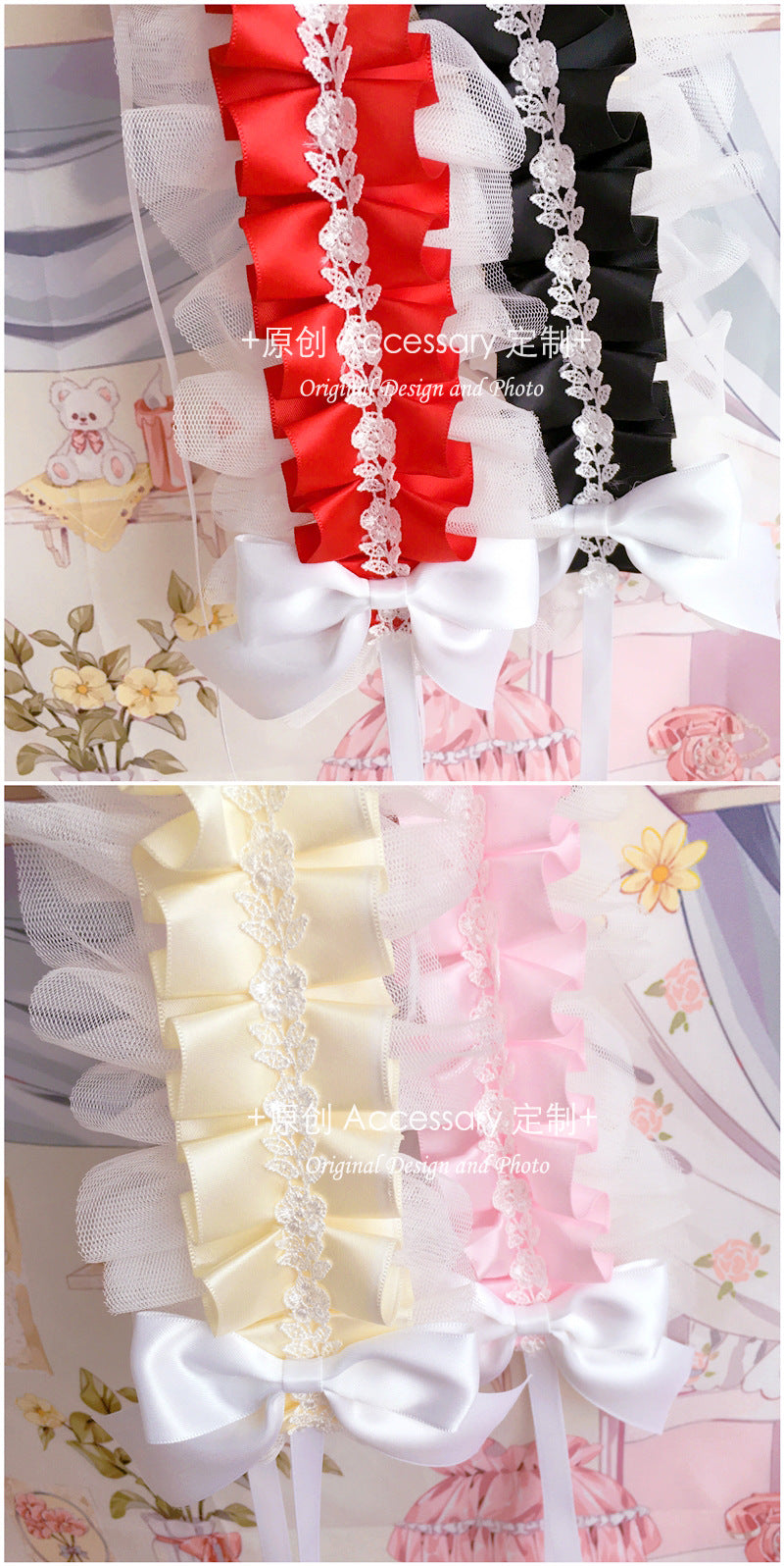 Homemade Doll-Style Lace Headband Lolita Hair Accessory Natural Color Hair Ornament Pink and White Bridal Handmade Small Item