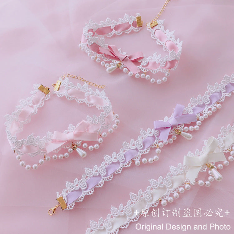 Multicolor Lolita Choker Short Necklace Accessories Handmade Girly Heart Choker Soft Girl Pendant Choker