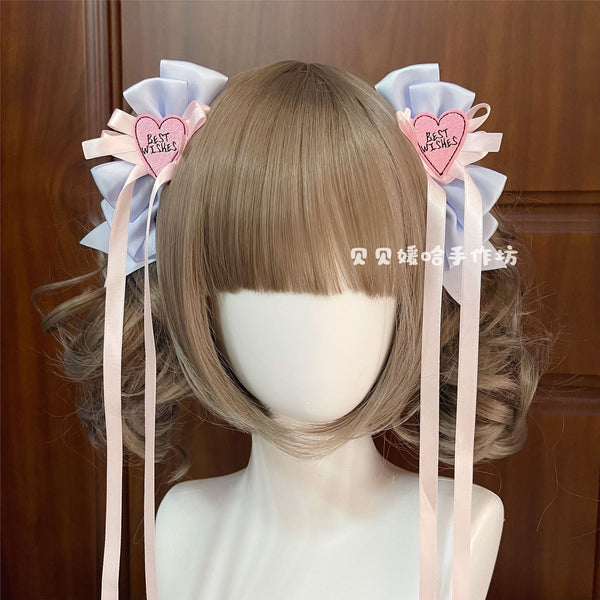 Japanese & Korean Style 3D Bow Hair Clip Blue Pink Ribbon - JK Girl Sweet Style