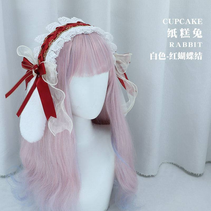 Kawaii Paper Cake Rabbit Hairband - Handmade Lace Trim Lolita Cosplay Accessory