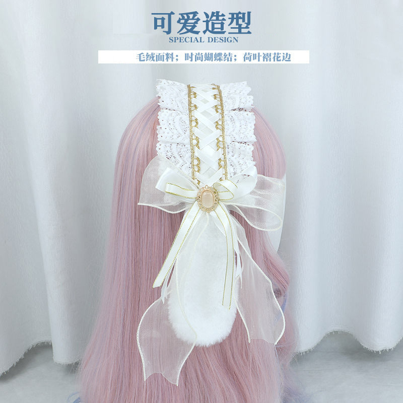 Kawaii Paper Cake Rabbit Hairband - Handmade Lace Trim Lolita Cosplay Accessory