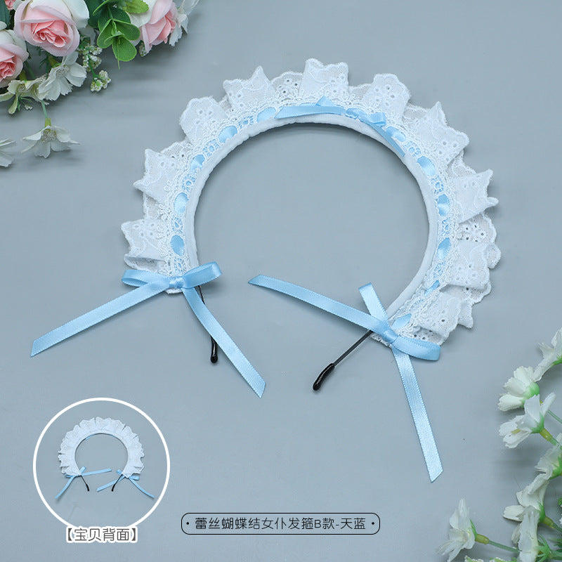 Japanese Style Anime Lolita Headwear Lolita Hair Accessories Lace Bow Maid Headband B Style