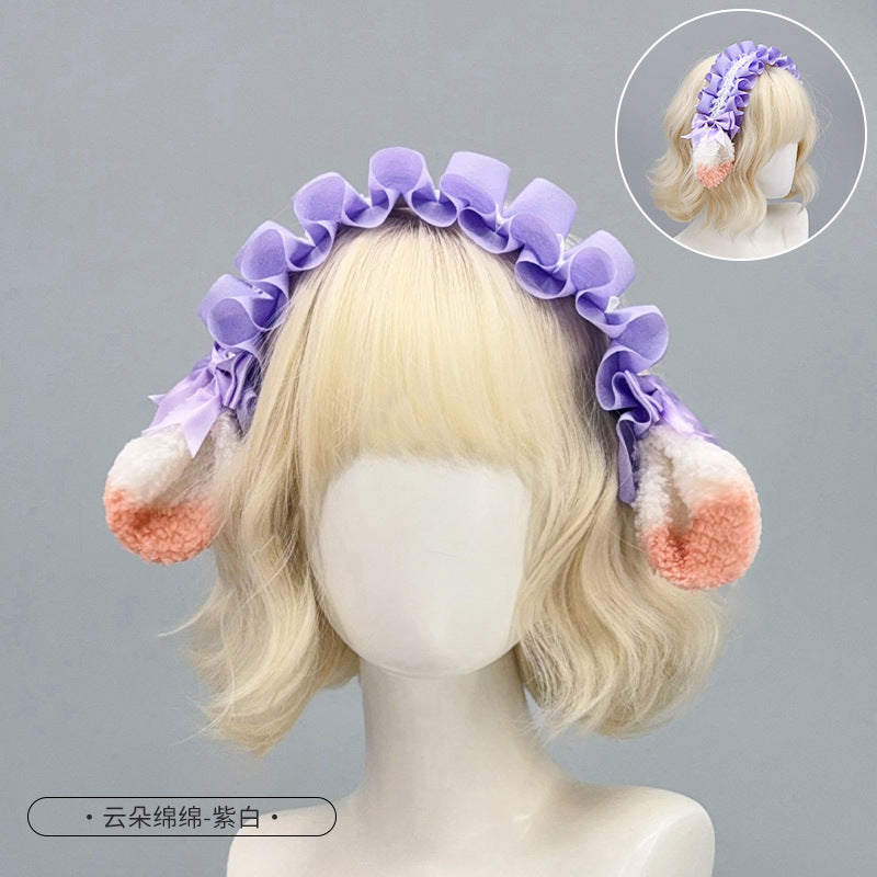 Japanese Harajuku Style Lolita Little Sheep Ear Headband Sweet Girl Soft Cute Imitation Lamb Wool Bow Hair Accessory
