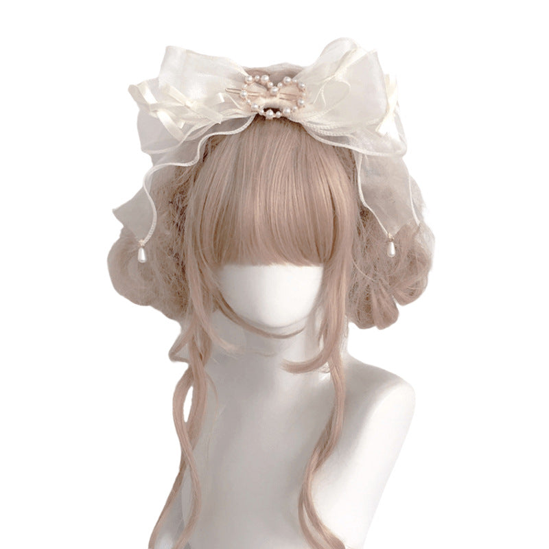 Original Ruiben Rabbit Full Color Pearl Kc Lolita Handmade Headband Organza Bow