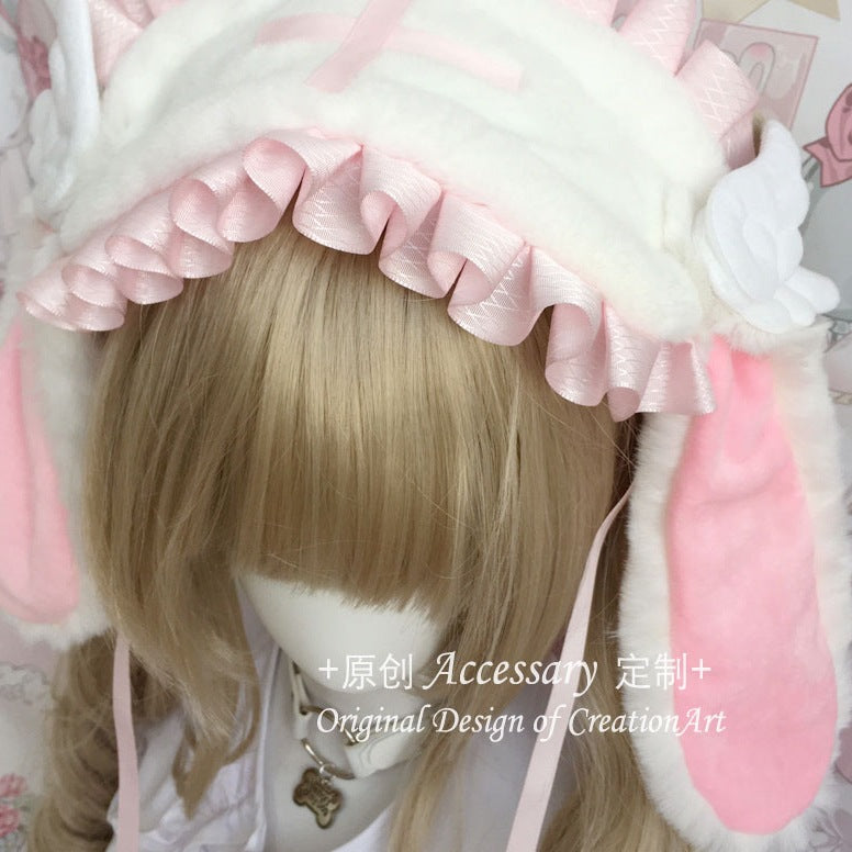 Cute Plush Lace Ribbon Lolita Headband Comic Con Cosplay Prop Realistic Rabbit Ear Hairband