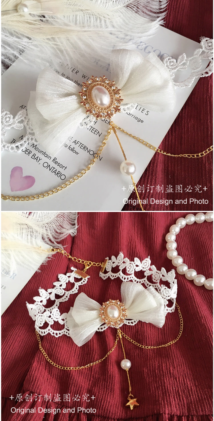 Soft Girl Lolita Necklace Daily Lace Pearl Water Drop Star Pendant Choker Accessories Small Items
