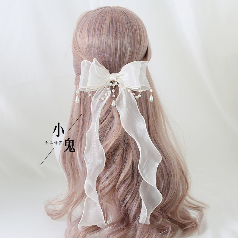 Miss Fula Lolita  Elegant Hairband Lolita Hairband Necklace White Wedding Black Hat