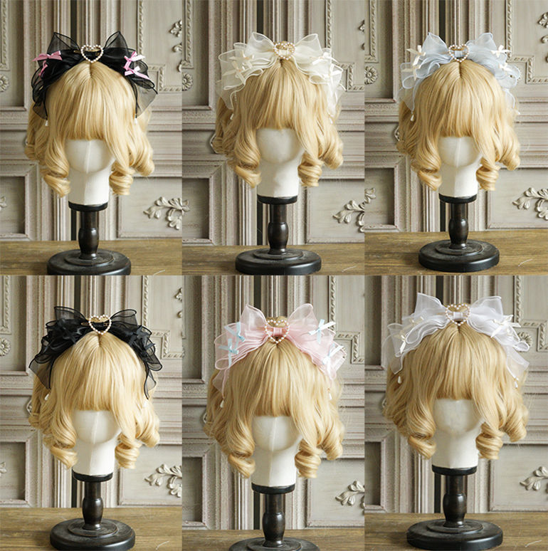 Original Handmade Ruiben Rabbit Full Color Pearl Kc Lolita Headband Organza Bow