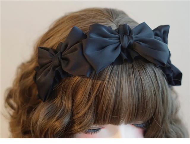 Original Handmade Satin Bow Hairband Lolita Girl Black Bow Hair Accessory