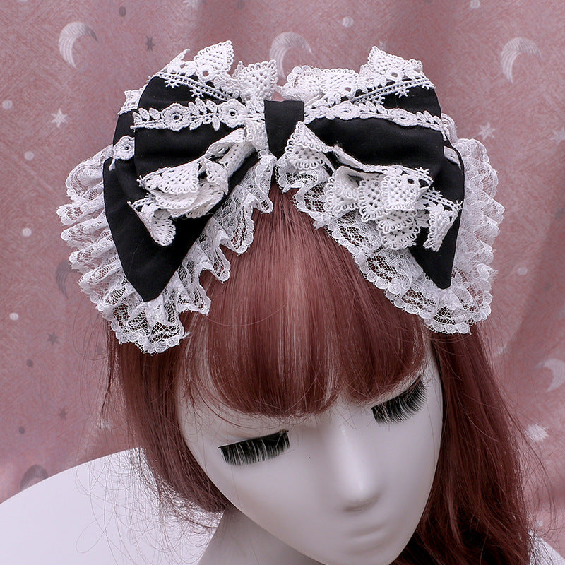 Handmade Japanese Lolita Hair Clip Soft Girl Hair Accessory Lolita Lace Bow Hairband Wrap