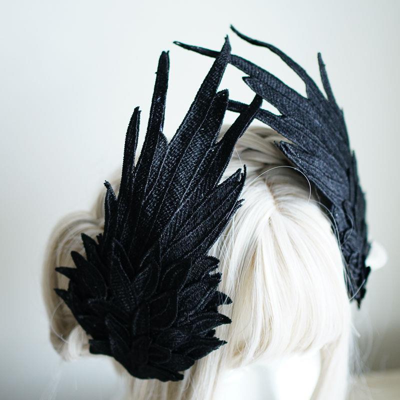Original Design Angel Wings Lolita Feather Black and White Two-tone Embroidered Hair Clip Styling