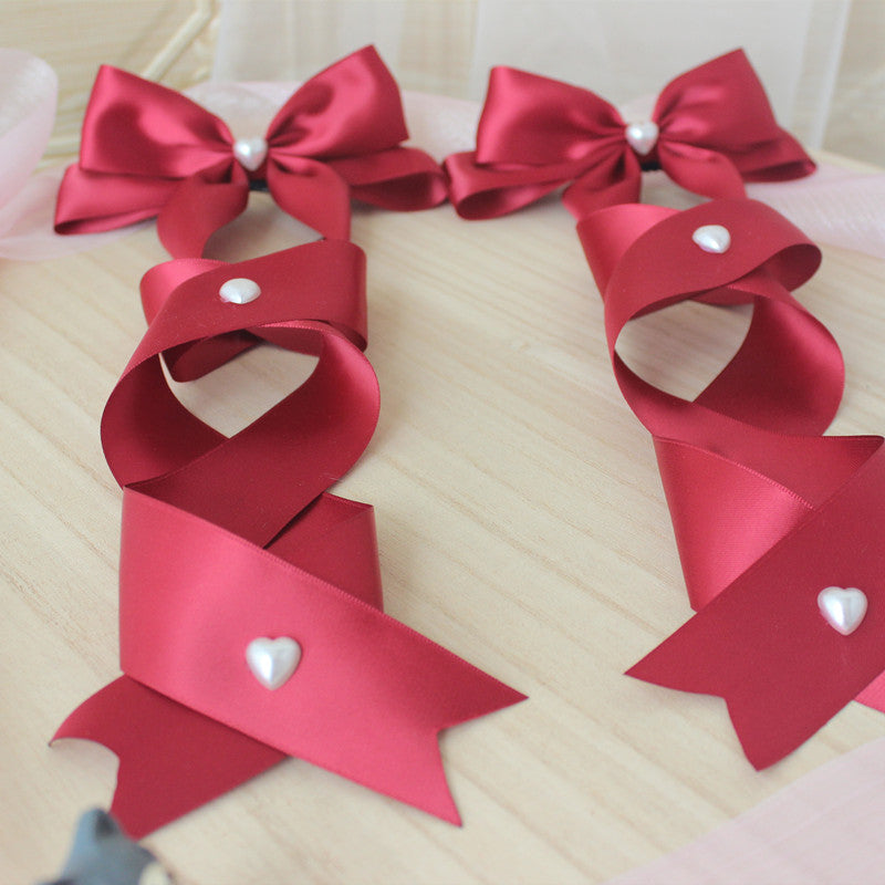 Handmade Doll-Like Lolita Hair Clips Double Ponytail Cross Tie Bow Side Clips JK Uniform Girl Hair Accessories