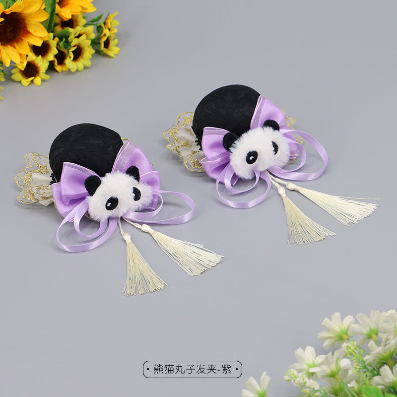 Lolita Ancient Style Hair Accessories Tassel Cute Girl Bun National Style Hair Clip Panda Bun Hair Clip Hair Ornament