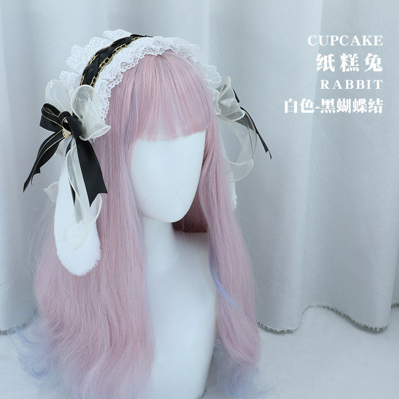 Kawaii Paper Cake Rabbit Hairband - Handmade Lace Trim Lolita Cosplay Accessory