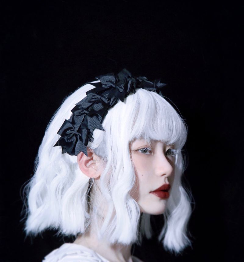 Handmade Dark Punk Lace Organza Headband Black Gothic Lolita Girl Hair Accessory Headband