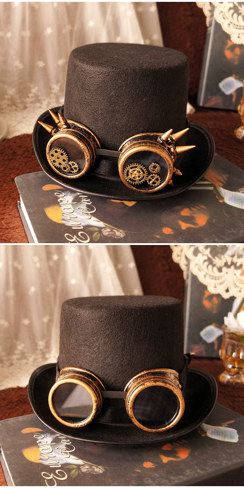 Handmade Steampunk Lolita Top Hat Dark Gothic Gear Glasses Punk Hat Vintage Accessories