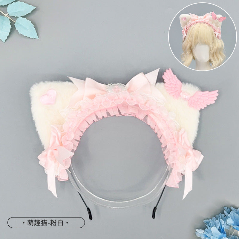 Subculture Dark Gothic Style KC Headwear Lolita Bow Hairband Anime Cat Ear Headband