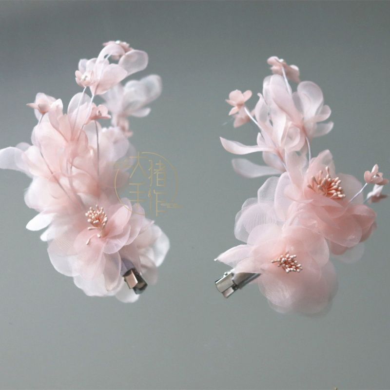 Ancient Style Pink Sheer Flower Branch Hair Clip Fairy Hairpin Ancient Costume Elegant Hanfu Lolita Hair Accessory Headwear
