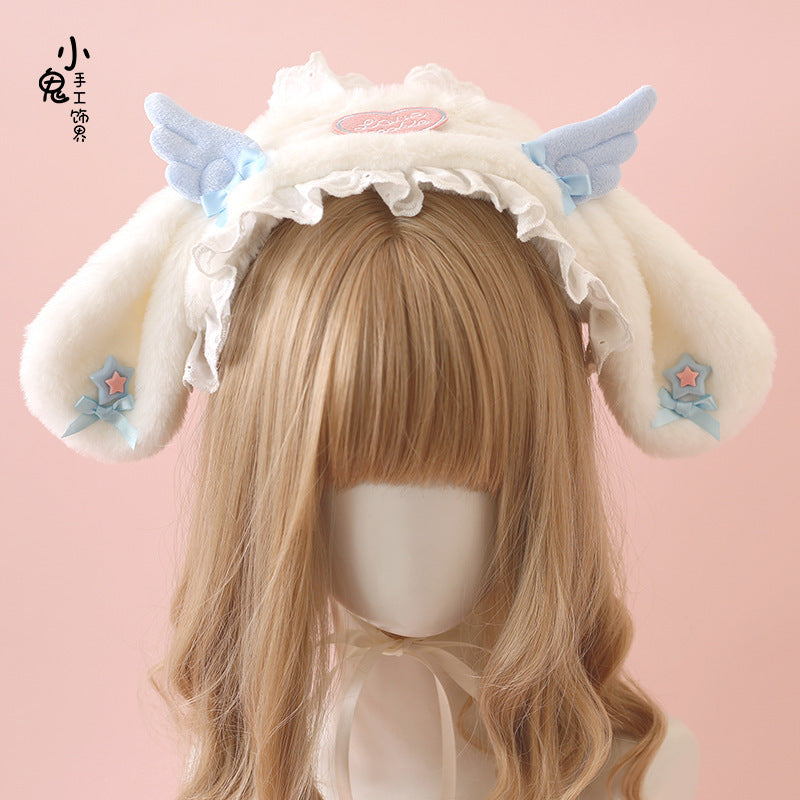 Lolita Bunny Ear Headband Subculture Cute Plush Angel Wings Lolita Hair Accessory Lolita Headwear