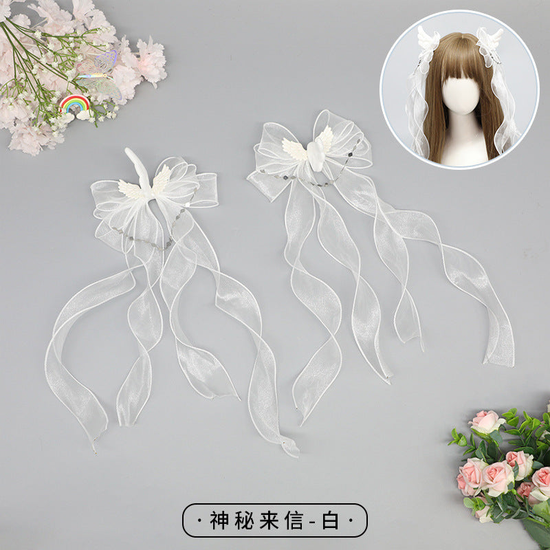 Original Mysterious Letter Subculture Hot Girl Angel Wings Cute Y2K Lolita Dark Double Ponytail Side Clip