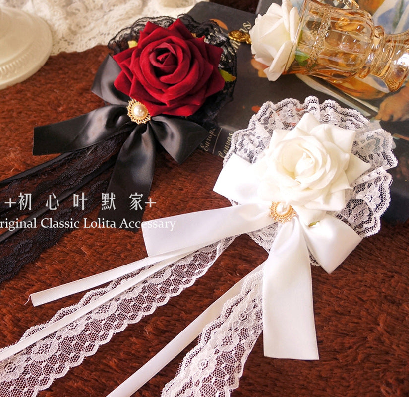 Palace Style Lolita Cla Hair Accessories Velvet Rose Flower Pill Hair Clip gothic Lolita Handmade Dark Dark