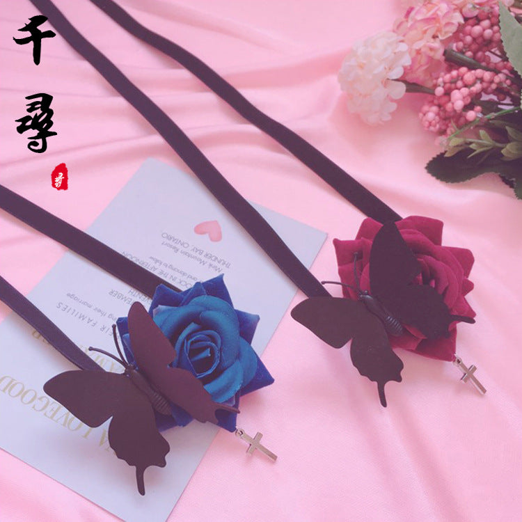 Lolita Single Eye Mask - Butterfly Rose Gothic Dark Style