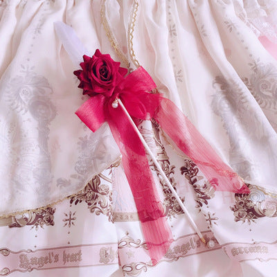 Original Lolita Tea Party Rose Flower Wand Handmade Fairy Wand Handheld Cane Staff Performance Photo Shoot Catwalk Magic