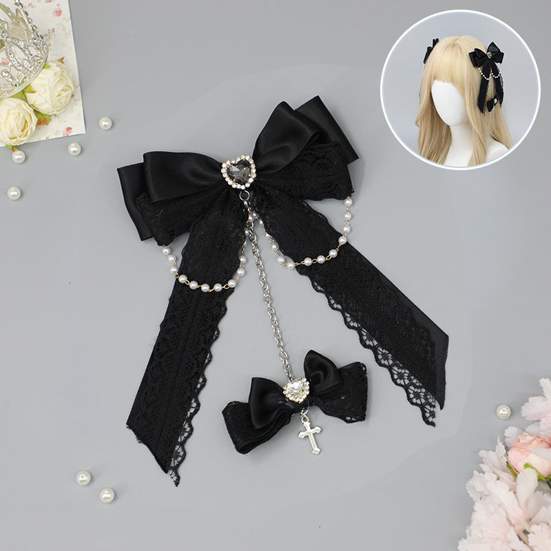 Gothic Fallen Angel Side Clip - Original Lace Bowknot Rhinestone Hair Accessory