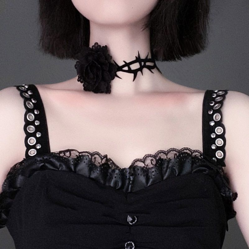 Lolita Punk Gothic Court Dark Thorn Rose Choker Necklace Collar Subculture Retro Accessories