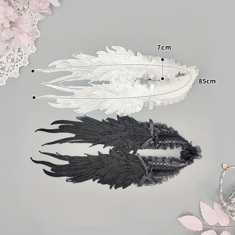 Dark Gothic Lolita Hair Accessories Angel Wings Lace Trim Headwear Lolita Wings Headband