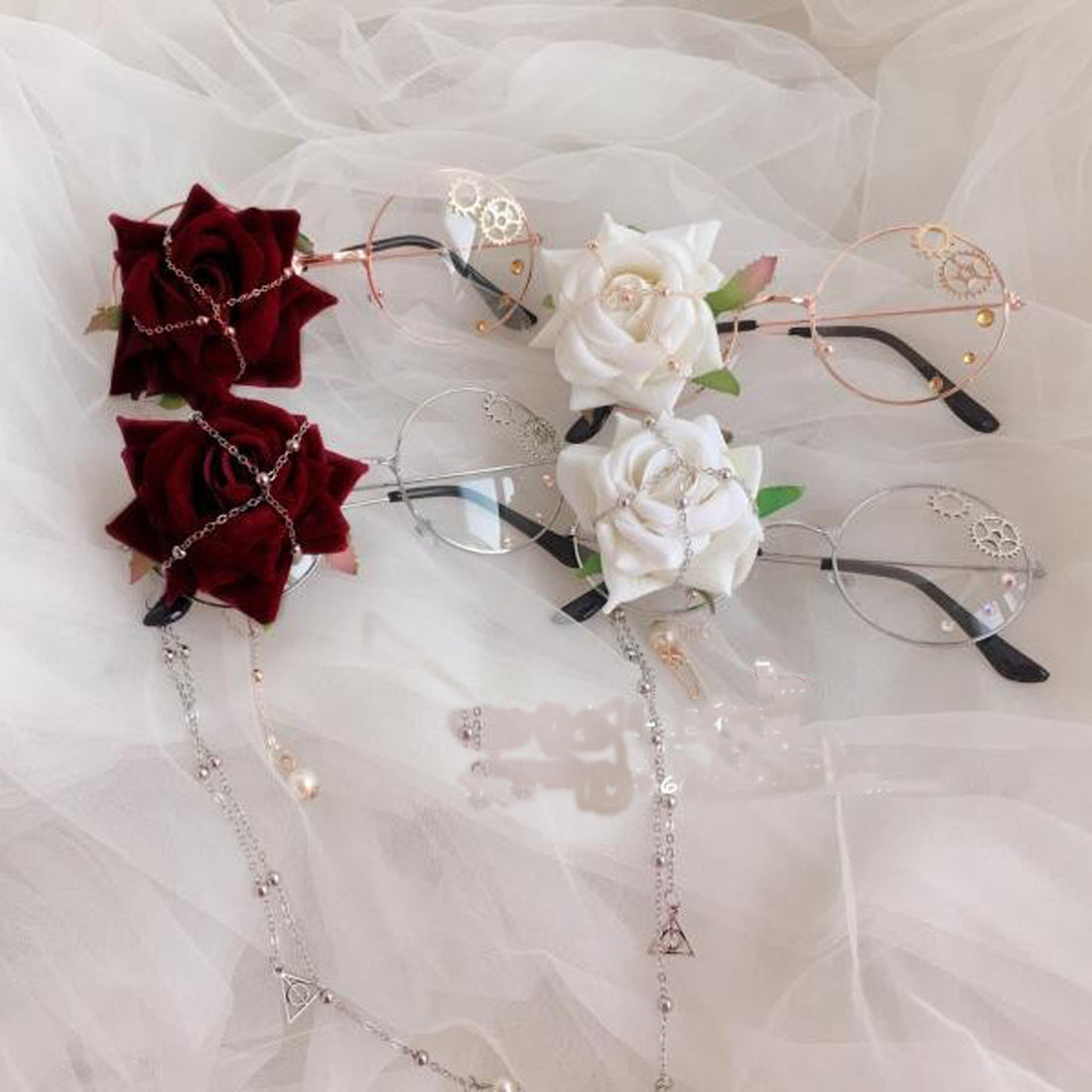 Accessories Lolita Rose Heart Wings Steampunk Bat Rose Gothic Gear Single-Sided Glasses