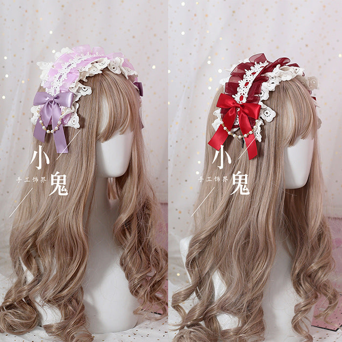 Soft Girl Hairband Lace Hair Clip Lolita Sweet Versatile Kc Bow Hair Accessory Headband