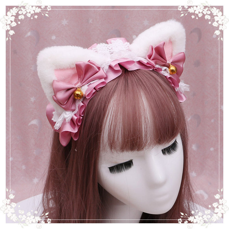 Adorable Japanese Lolita Hair Accessories Cat Girl Plush Lolita Headwear Lace Cat Ear Headband