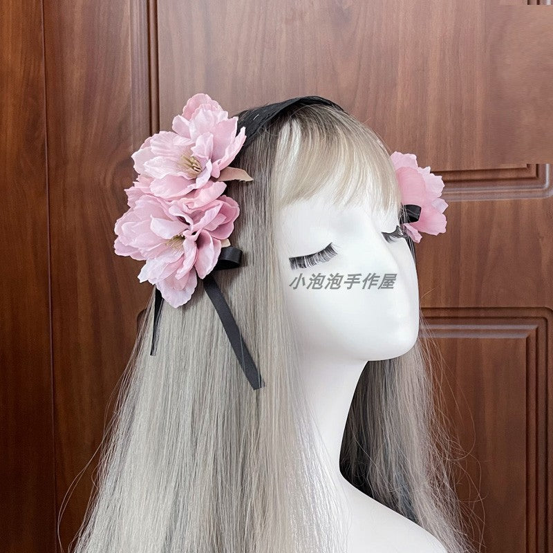 Soft Girl Lolita Lace Headband Bow KC Flower Hair Accessory Lo Girl Cosplay Versatile Sweet Hair Ornament