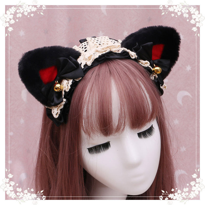 Adorable Japanese Lolita Hair Accessories Cat Girl Plush Lolita Headwear Lace Cat Ear Headband