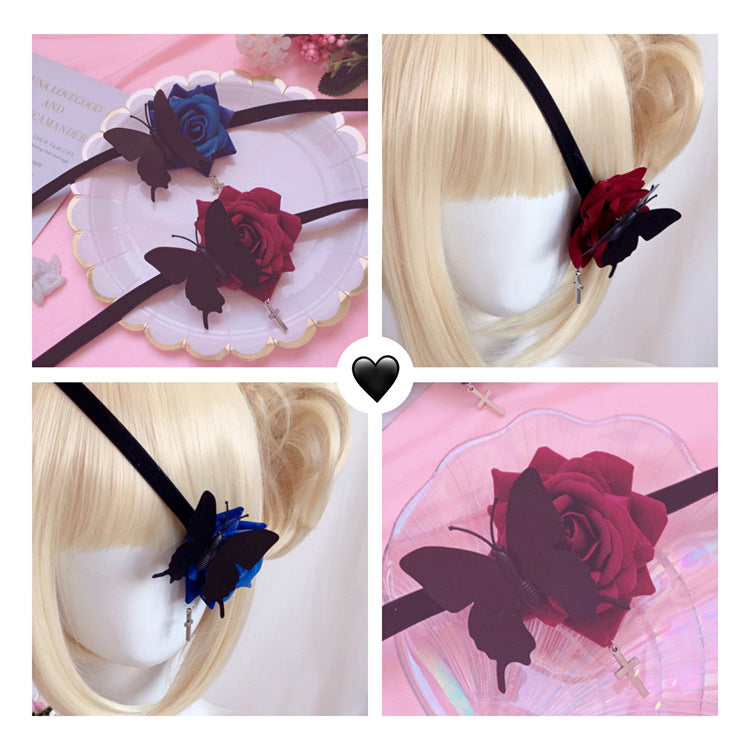 Lolita Single Eye Mask - Butterfly Rose Gothic Dark Style