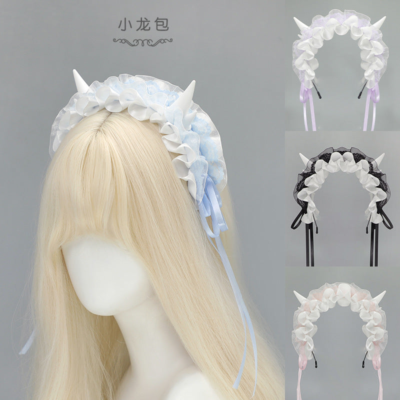 Subculture Gothic Style Demon Horn Headwear Y2K Lolita Dragon Horn Hair Accessory Yandere Dragon Horn Hairband