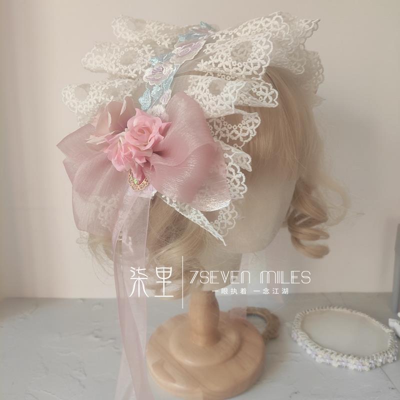 Handmade Classical Lolita Bridal Embroidery Lace Flower Lace Bow Hairband Hair Accessory