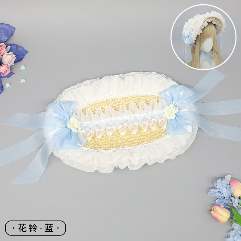 Lolita Hat Flower Bell Handmade Bonnet Multi-color BNT Original Design Pastoral Style Lolita Straw Hat for Women