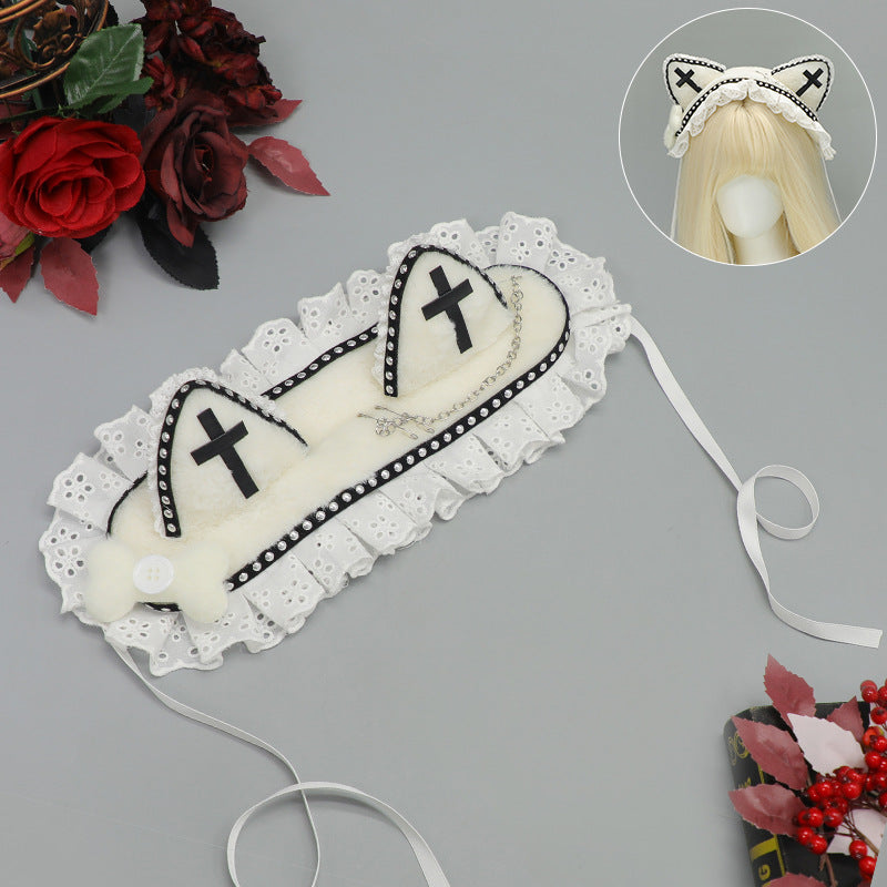 Dark Gothic Style Rivet Cat Ear Headband Metal Cross Cat Girl Hair Accessory Subculture Punk Cat Ear Headwear