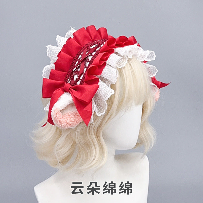 Japanese Harajuku Style Lolita Little Sheep Ear Headband Sweet Girl Soft Cute Imitation Lamb Wool Bow Hair Accessory